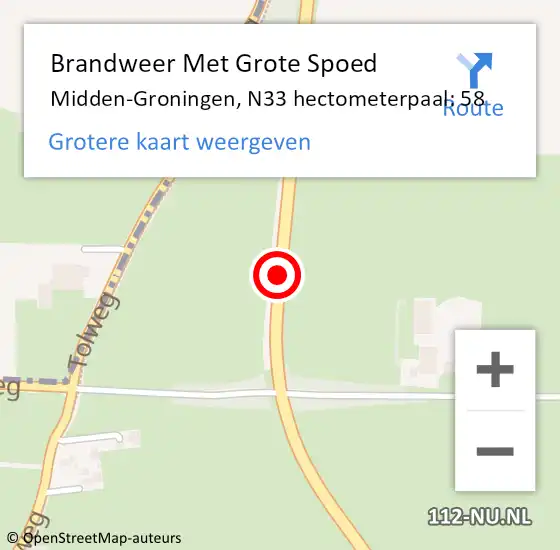 Locatie op kaart van de 112 melding: Brandweer Met Grote Spoed Naar Midden-Groningen, N33 hectometerpaal: 58 op 21 april 2025 03:05
