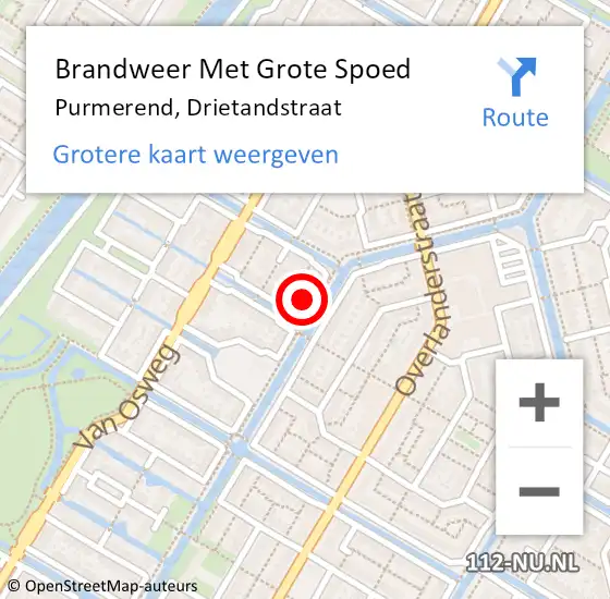 Locatie op kaart van de 112 melding: Brandweer Met Grote Spoed Naar Purmerend, Drietandstraat op 21 april 2025 05:28