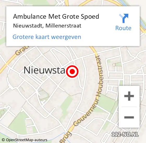 Locatie op kaart van de 112 melding: Ambulance Met Grote Spoed Naar Nieuwstadt, Millenerstraat op 14 november 2014 07:14