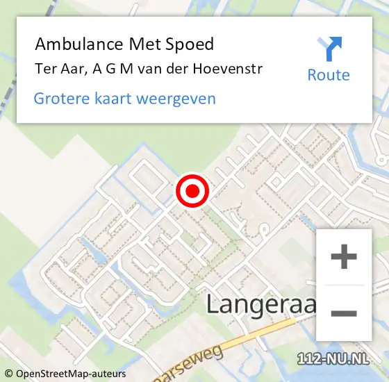 Locatie op kaart van de 112 melding: Ambulance Met Spoed Naar Ter Aar, A G M van der Hoevenstr op 14 november 2014 07:47