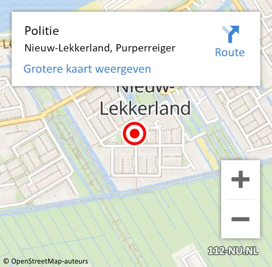 Locatie op kaart van de 112 melding: Politie Nieuw-Lekkerland, Purperreiger op 14 november 2014 07:51