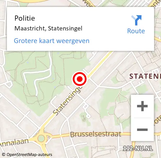 Locatie op kaart van de 112 melding: Politie Maastricht, Statensingel op 21 april 2025 15:27