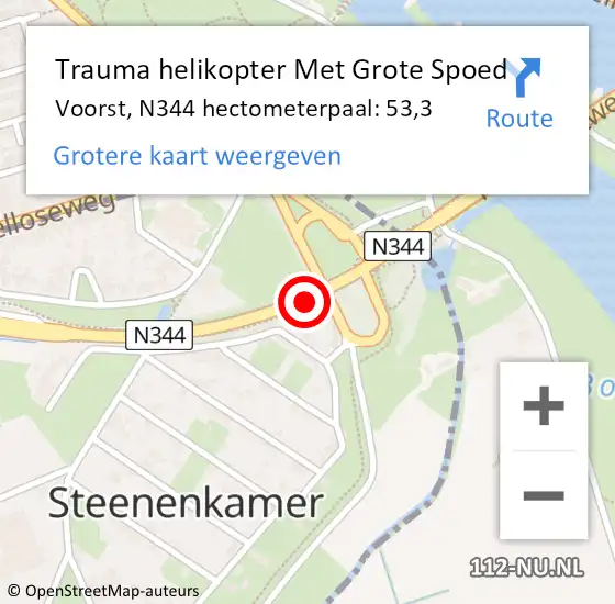 Locatie op kaart van de 112 melding: Trauma helikopter Met Grote Spoed Naar Voorst, N344 hectometerpaal: 53,3 op 21 april 2025 23:30