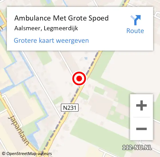 Locatie op kaart van de 112 melding: Ambulance Met Grote Spoed Naar Aalsmeer, Legmeerdijk op 21 april 2025 23:37