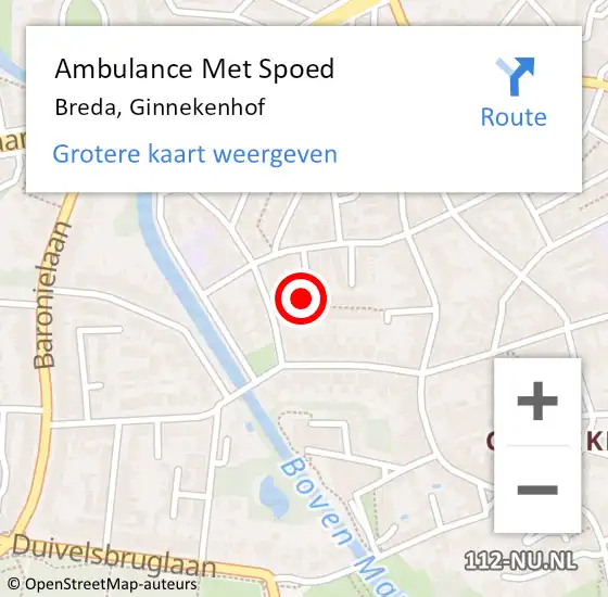 Locatie op kaart van de 112 melding: Ambulance Met Spoed Naar Breda, Ginnekenhof op 14 november 2014 09:31