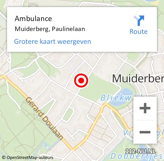 Locatie op kaart van de 112 melding: Ambulance Muiderberg, Paulinelaan op 14 november 2014 09:32