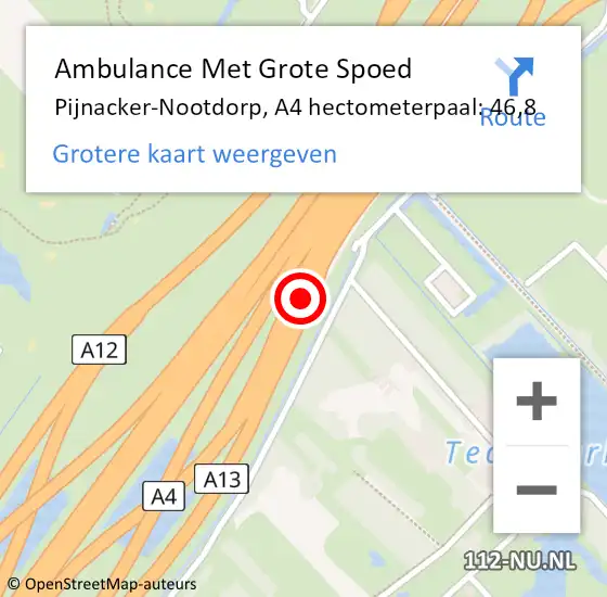 Locatie op kaart van de 112 melding: Ambulance Met Grote Spoed Naar Pijnacker-Nootdorp, A4 hectometerpaal: 46,8 op 22 april 2025 14:57