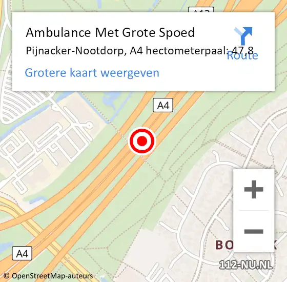 Locatie op kaart van de 112 melding: Ambulance Met Grote Spoed Naar Pijnacker-Nootdorp, A4 hectometerpaal: 47,8 op 22 april 2025 17:13