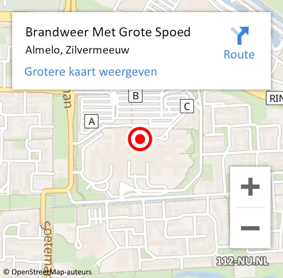 Locatie op kaart van de 112 melding: Brandweer Met Grote Spoed Naar Almelo, Zilvermeeuw op 22 april 2025 22:26