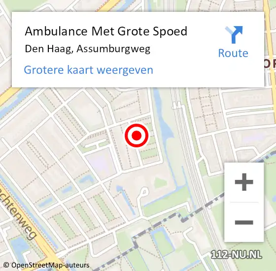 Locatie op kaart van de 112 melding: Ambulance Met Grote Spoed Naar Den Haag, Assumburgweg op 23 april 2025 02:33