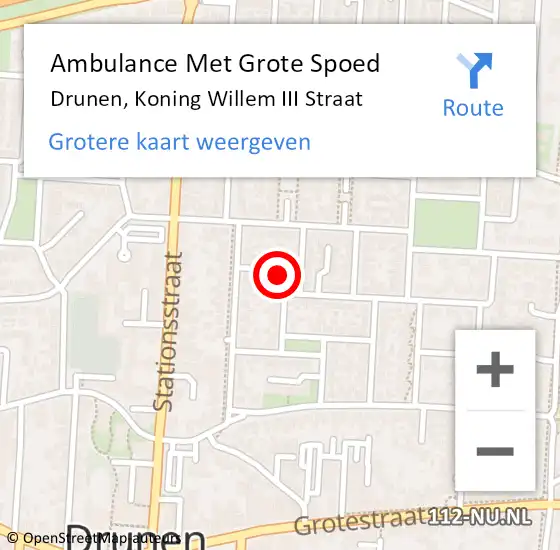 Locatie op kaart van de 112 melding: Ambulance Met Grote Spoed Naar Drunen, Koning Willem III Straat op 14 november 2014 11:32