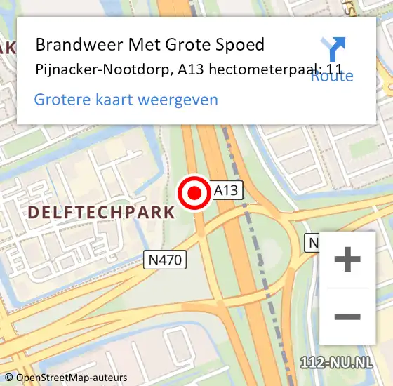 Locatie op kaart van de 112 melding: Brandweer Met Grote Spoed Naar Pijnacker-Nootdorp, A13 hectometerpaal: 11 op 23 april 2025 14:33