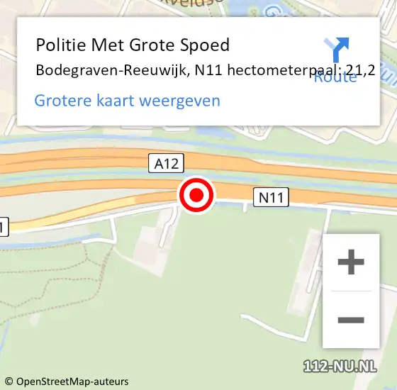 Locatie op kaart van de 112 melding: Politie Met Grote Spoed Naar Bodegraven-Reeuwijk, N11 hectometerpaal: 21,2 op 23 april 2025 16:22