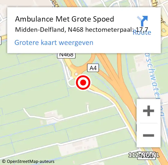 Locatie op kaart van de 112 melding: Ambulance Met Grote Spoed Naar Midden-Delfland, N468 hectometerpaal: 17,7 op 23 april 2025 17:43