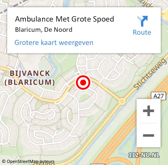 Locatie op kaart van de 112 melding: Ambulance Met Grote Spoed Naar Blaricum, De Noord op 14 november 2014 12:34