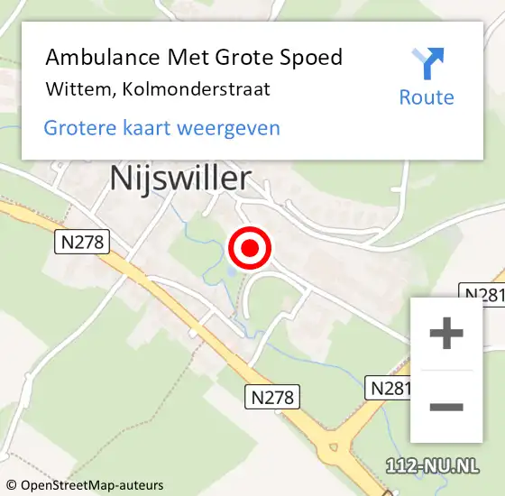 Locatie op kaart van de 112 melding: Ambulance Met Grote Spoed Naar Wittem, Kolmonderstraat op 14 november 2014 12:41