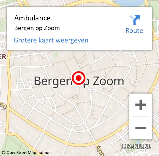 Locatie op kaart van de 112 melding: Ambulance Bergen op Zoom op 24 april 2025 08:53