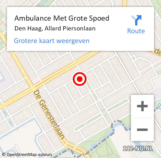 Locatie op kaart van de 112 melding: Ambulance Met Grote Spoed Naar Den Haag, Allard Piersonlaan op 24 april 2025 10:55