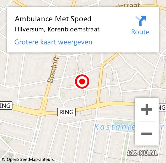 Locatie op kaart van de 112 melding: Ambulance Met Spoed Naar Hilversum, Korenbloemstraat op 14 november 2014 13:05