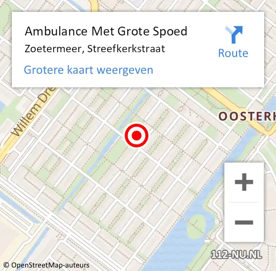 Locatie op kaart van de 112 melding: Ambulance Met Grote Spoed Naar Zoetermeer, Streefkerkstraat op 24 april 2025 19:45