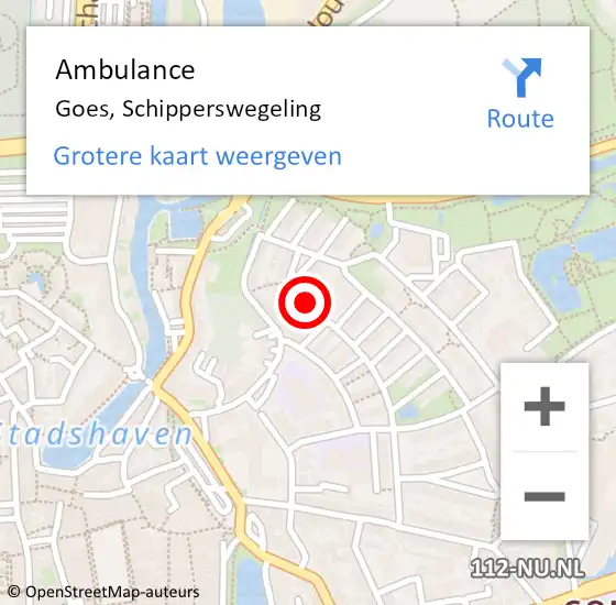 Locatie op kaart van de 112 melding: Ambulance Goes, Schipperswegeling op 14 november 2014 14:18