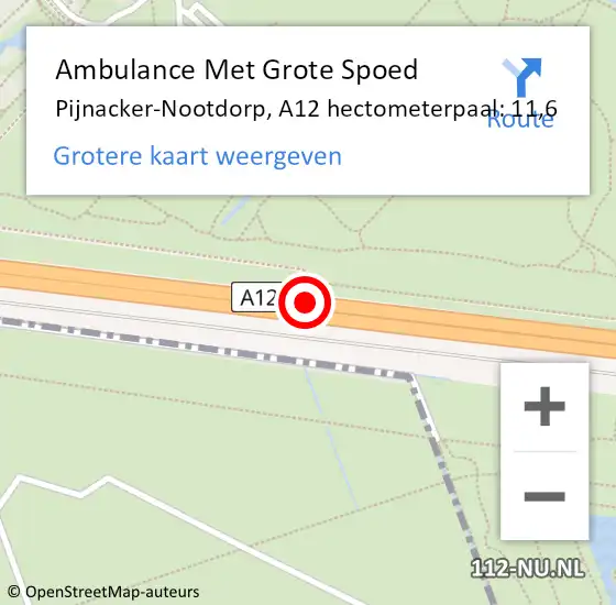 Locatie op kaart van de 112 melding: Ambulance Met Grote Spoed Naar Pijnacker-Nootdorp, A12 hectometerpaal: 11,6 op 25 april 2025 07:37
