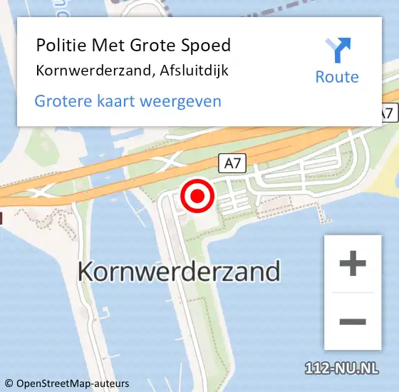 Locatie op kaart van de 112 melding: Politie Met Grote Spoed Naar Kornwerderzand, Afsluitdijk op 25 april 2025 12:08