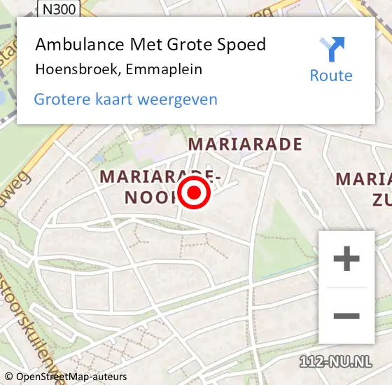 Locatie op kaart van de 112 melding: Ambulance Met Grote Spoed Naar Hoensbroek, Emmaplein op 14 november 2014 15:11