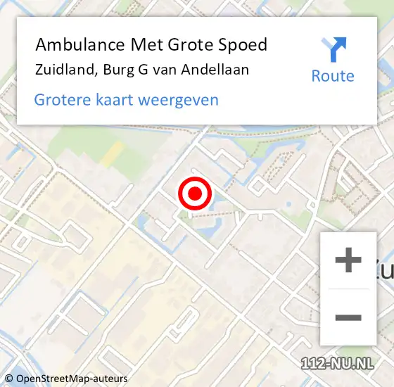 Locatie op kaart van de 112 melding: Ambulance Met Grote Spoed Naar Zuidland, Burg G van Andellaan op 25 april 2025 20:48