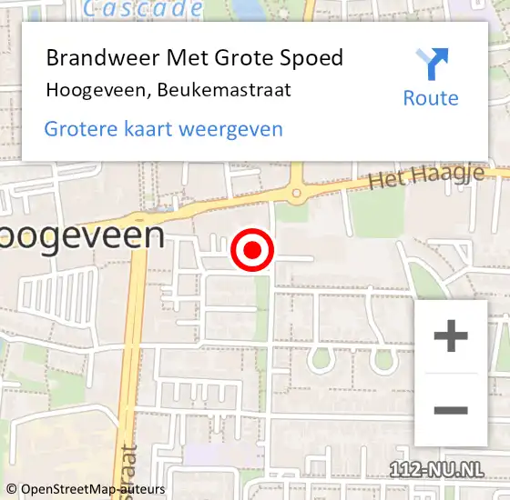 Locatie op kaart van de 112 melding: Brandweer Met Grote Spoed Naar Hoogeveen, Beukemastraat op 14 november 2014 15:40