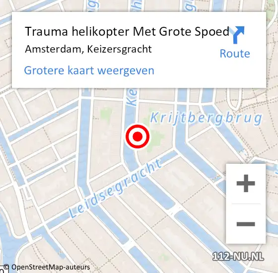 Locatie op kaart van de 112 melding: Trauma helikopter Met Grote Spoed Naar Amsterdam, Keizersgracht op 25 april 2025 23:02