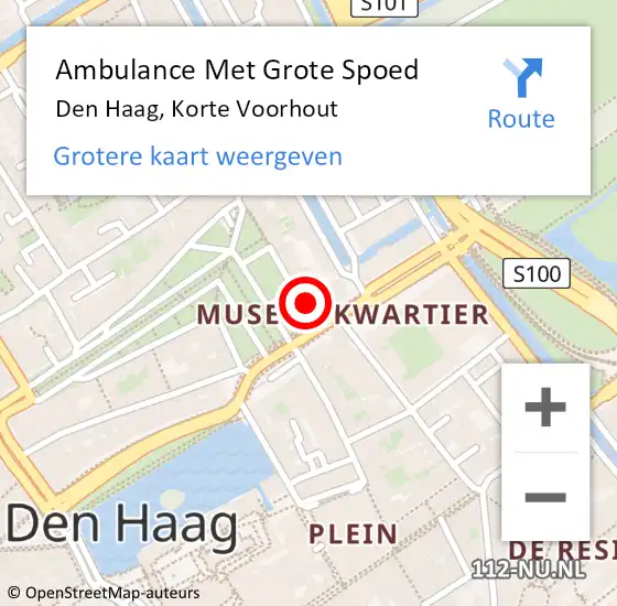 Locatie op kaart van de 112 melding: Ambulance Met Grote Spoed Naar Den Haag, Korte Voorhout op 26 april 2025 00:41