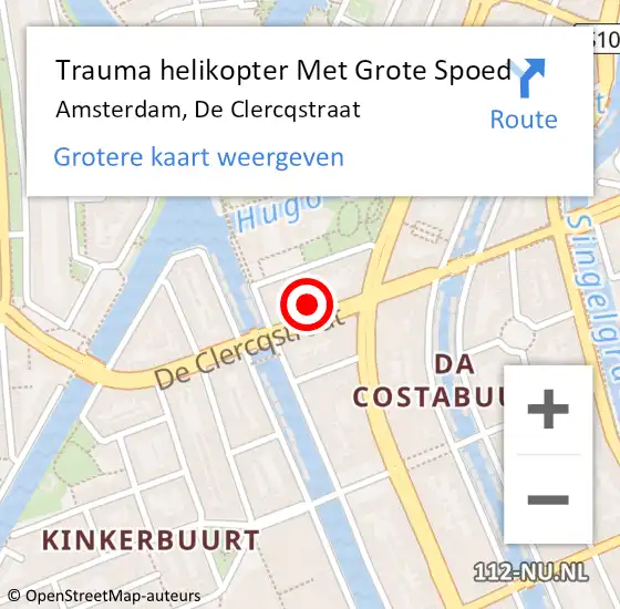 Locatie op kaart van de 112 melding: Trauma helikopter Met Grote Spoed Naar Amsterdam, De Clercqstraat op 26 april 2025 01:00