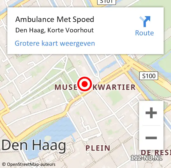 Locatie op kaart van de 112 melding: Ambulance Met Spoed Naar Den Haag, Korte Voorhout op 26 april 2025 01:32