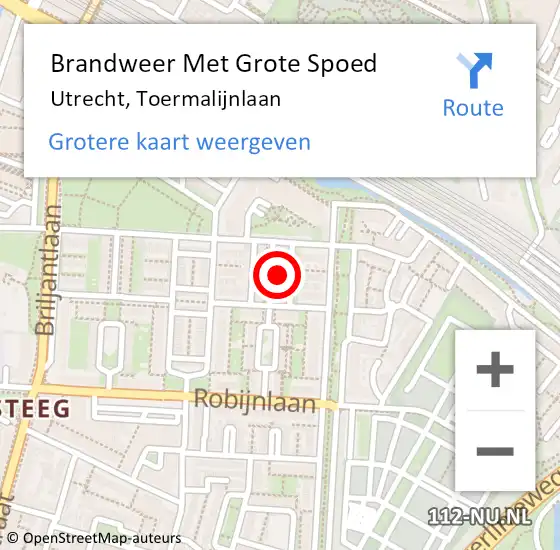 Locatie op kaart van de 112 melding: Brandweer Met Grote Spoed Naar Utrecht, Toermalijnlaan op 26 april 2025 04:36