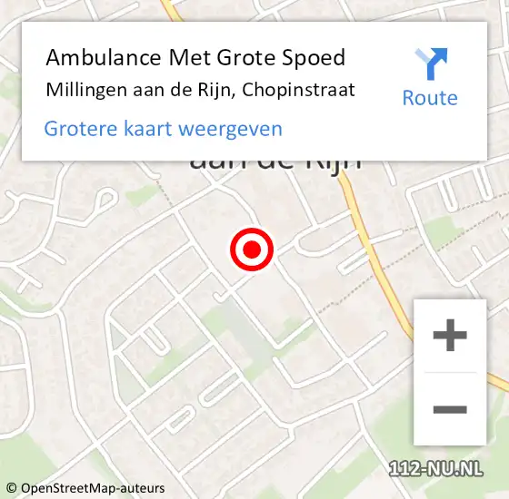 Locatie op kaart van de 112 melding: Ambulance Met Grote Spoed Naar Millingen aan de Rijn, Chopinstraat op 21 oktober 2013 08:24