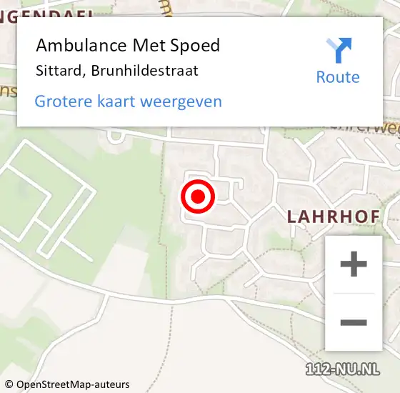 Locatie op kaart van de 112 melding: Ambulance Met Spoed Naar Sittard, Brunhildestraat op 14 november 2014 16:45