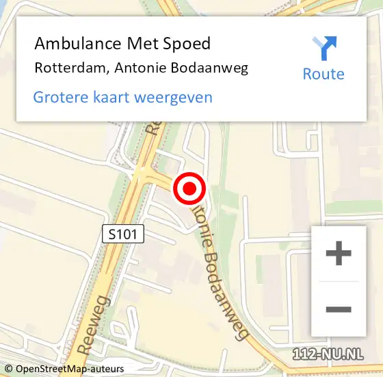 Locatie op kaart van de 112 melding: Ambulance Met Spoed Naar Rotterdam, Antonie Bodaanweg op 26 april 2025 17:15