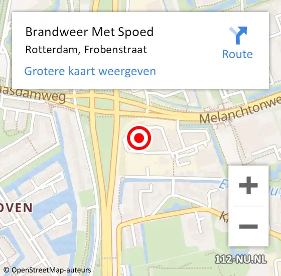 Locatie op kaart van de 112 melding: Brandweer Met Spoed Naar Rotterdam, Frobenstraat op 26 april 2025 17:18