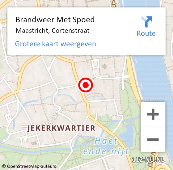 Locatie op kaart van de 112 melding: Brandweer Met Spoed Naar Maastricht, Cortenstraat op 26 april 2025 19:56