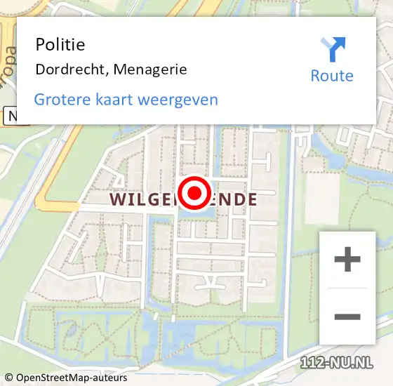 Locatie op kaart van de 112 melding: Politie Dordrecht, Menagerie op 26 april 2025 21:51