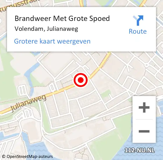 Locatie op kaart van de 112 melding: Brandweer Met Grote Spoed Naar Volendam, Julianaweg op 14 november 2014 17:53