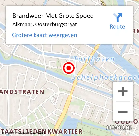 Locatie op kaart van de 112 melding: Brandweer Met Grote Spoed Naar Alkmaar, Oosterburgstraat op 14 november 2014 18:14