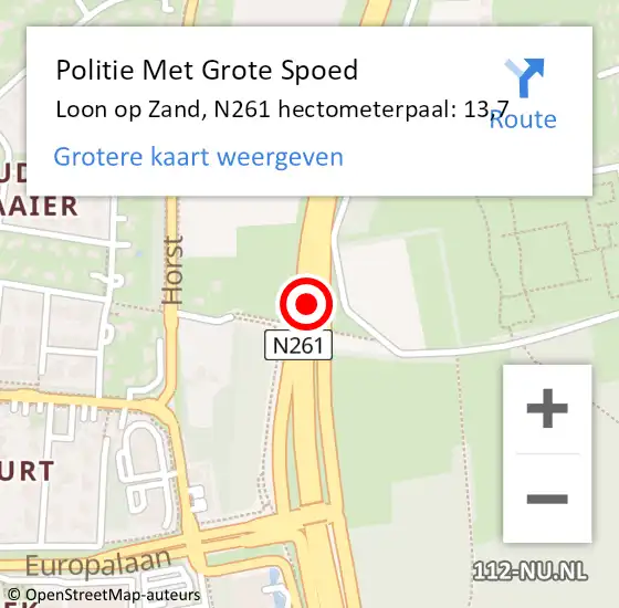 Locatie op kaart van de 112 melding: Politie Met Grote Spoed Naar Loon op Zand, N261 hectometerpaal: 13,7 op 27 april 2025 06:36