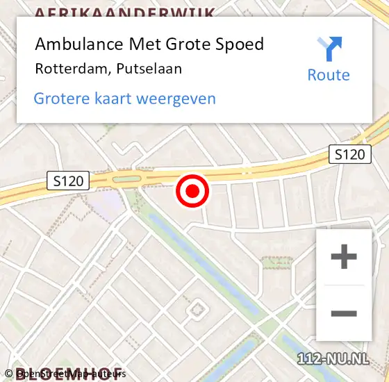 Locatie op kaart van de 112 melding: Ambulance Met Grote Spoed Naar Rotterdam, Putselaan op 27 april 2025 07:59