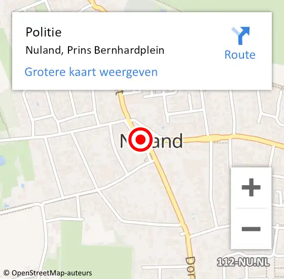 Locatie op kaart van de 112 melding: Politie Nuland, Prins Bernhardplein op 14 november 2014 19:00