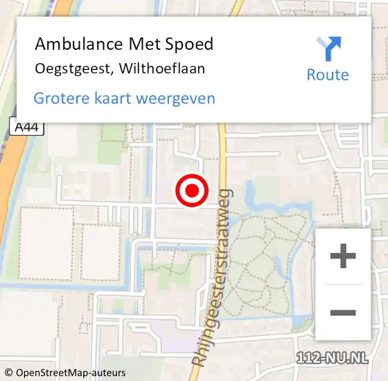 Locatie op kaart van de 112 melding: Ambulance Met Spoed Naar Oegstgeest, Wilthoeflaan op 27 april 2025 14:39
