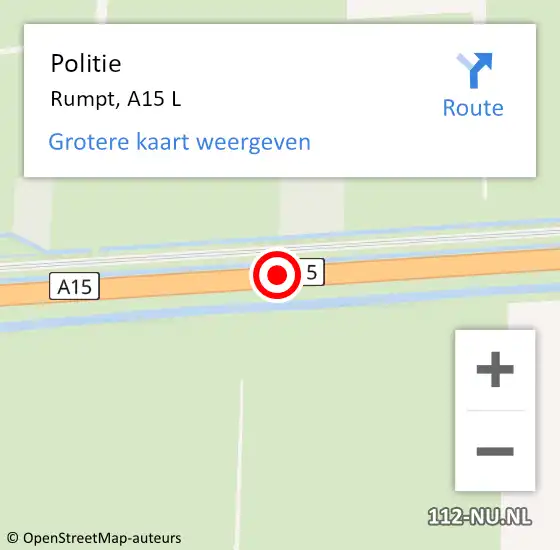 Locatie op kaart van de 112 melding: Politie Rumpt, A15 L op 14 november 2014 19:19