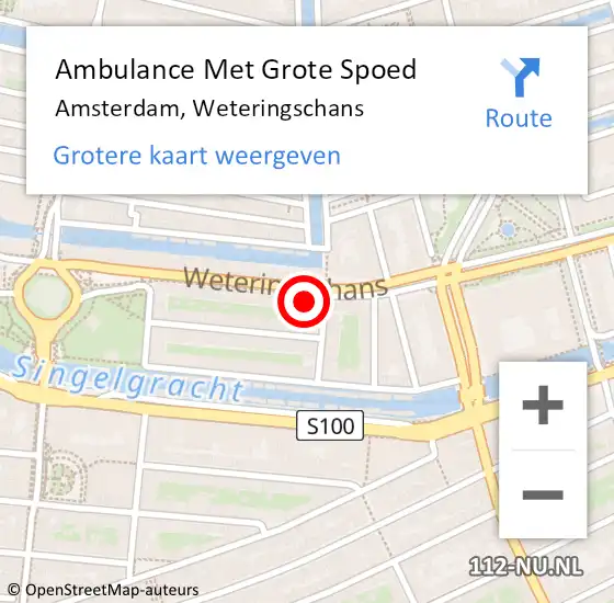 Locatie op kaart van de 112 melding: Ambulance Met Grote Spoed Naar Amsterdam, Weteringschans op 27 april 2025 21:00