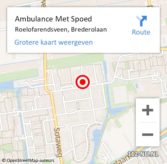 Locatie op kaart van de 112 melding: Ambulance Met Spoed Naar Roelofarendsveen, Brederolaan op 14 november 2014 19:41